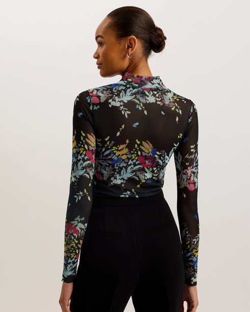 AMANDHA-Tops-Printed Mesh Long Sleeve Top- Ted Baker Romania